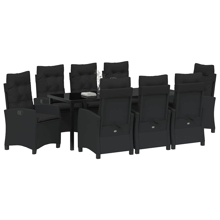 Tuin Eettafelset Met Kussen 9 Pcs Zwart Poly Rattan