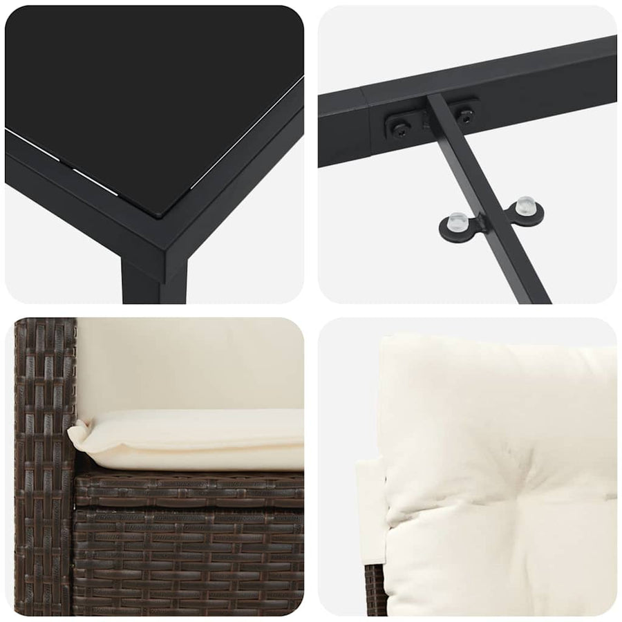 Tuin Eettafelset Met Kussen 7 Pcs Bruin Poly Rattan