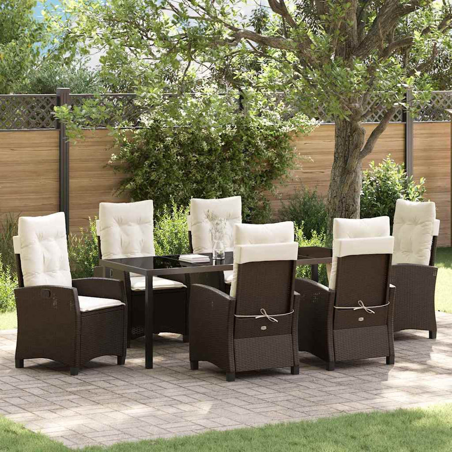 Tuin Eettafelset Met Kussen 7 Pcs Bruin Poly Rattan