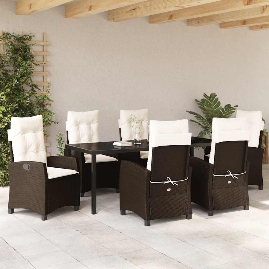 Tuin Eettafelset Met Kussen 7 Pcs Bruin Poly Rattan