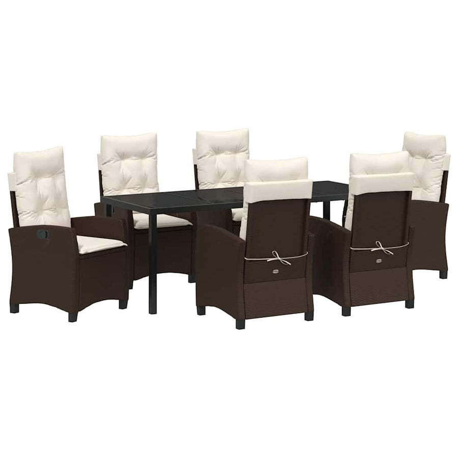 Tuin Eettafelset Met Kussen 7 Pcs Bruin Poly Rattan