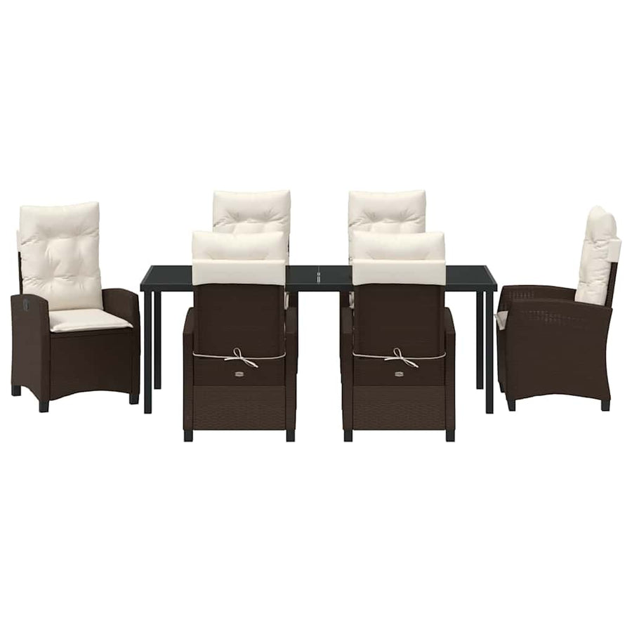 Tuin Eettafelset Met Kussen 7 Pcs Bruin Poly Rattan