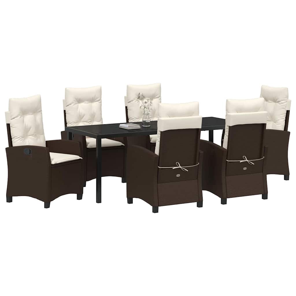 Tuin Eettafelset Met Kussen 7 Pcs Bruin Poly Rattan