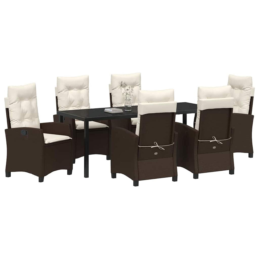 Tuin Eettafelset Met Kussen 7 Pcs Bruin Poly Rattan