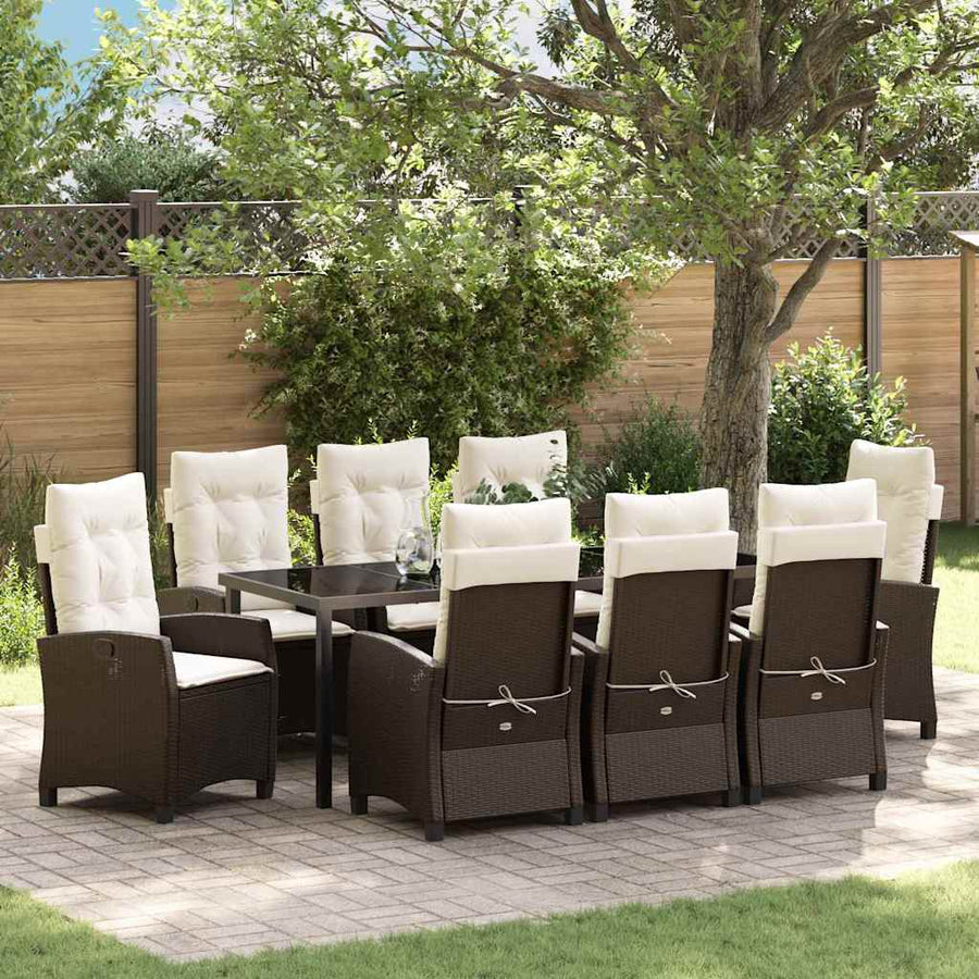 Tuin Eettafelset Met Kussen 9 Pcs Bruin Poly Rattan