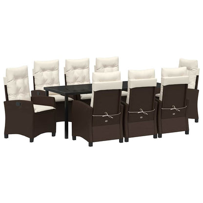 Tuin Eettafelset Met Kussen 9 Pcs Bruin Poly Rattan