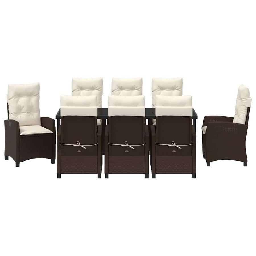 Tuin Eettafelset Met Kussen 9 Pcs Bruin Poly Rattan