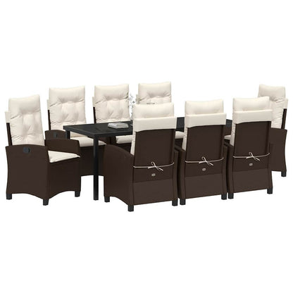 Tuin Eettafelset Met Kussen 9 Pcs Bruin Poly Rattan