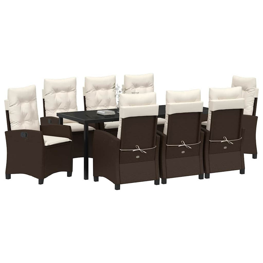 Tuin Eettafelset Met Kussen 9 Pcs Bruin Poly Rattan