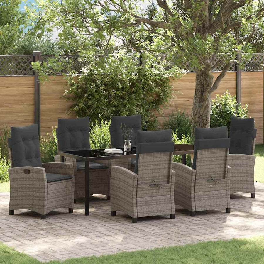 Tuin Eettafelset Met Kussen 7 Pcs Grijs Poly Rattan