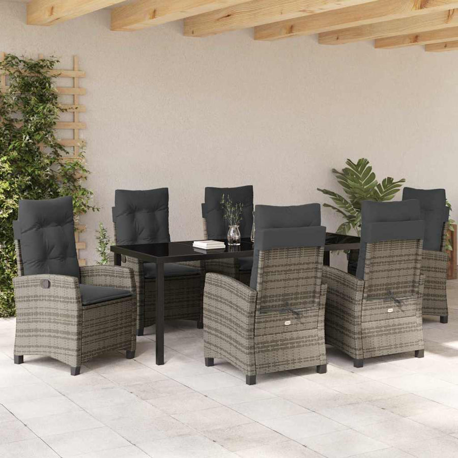 Tuin Eettafelset Met Kussen 7 Pcs Grijs Poly Rattan