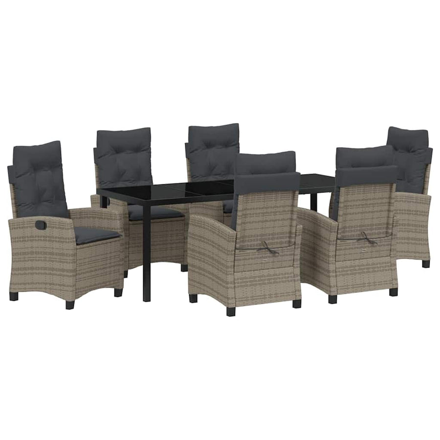 Tuin Eettafelset Met Kussen 7 Pcs Grijs Poly Rattan
