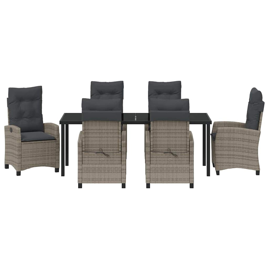 Tuin Eettafelset Met Kussen 7 Pcs Grijs Poly Rattan