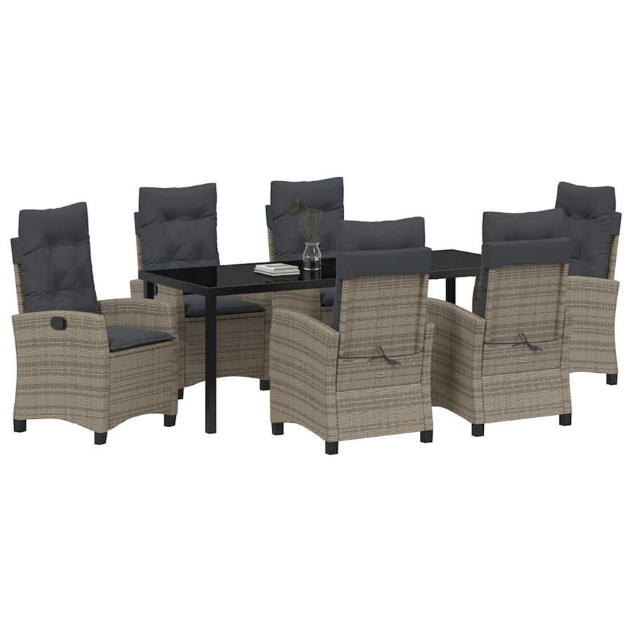 Tuin Eettafelset Met Kussen 7 Pcs Grijs Poly Rattan