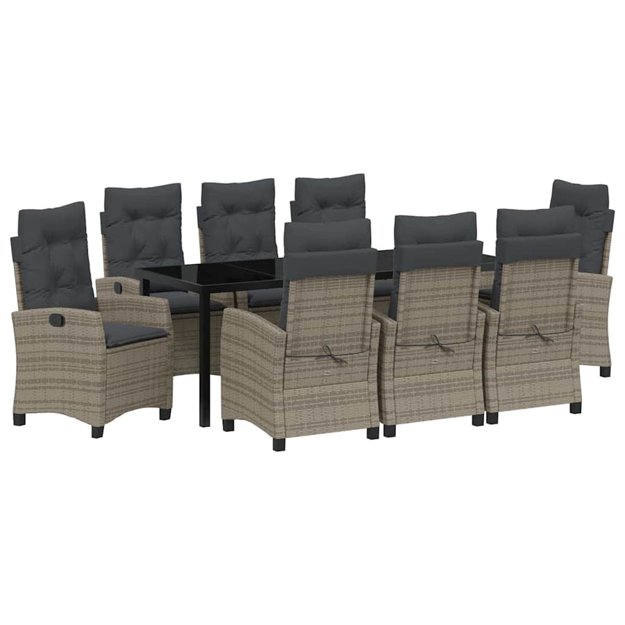 Tuin eettafelset met kussen 9 pcs Grijs poly rattan