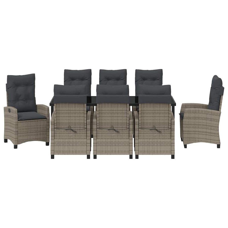 Tuin eettafelset met kussen 9 pcs Grijs poly rattan