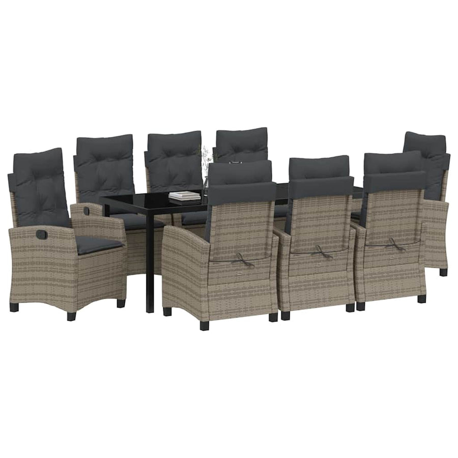 Tuin eettafelset met kussen 9 pcs Grijs poly rattan
