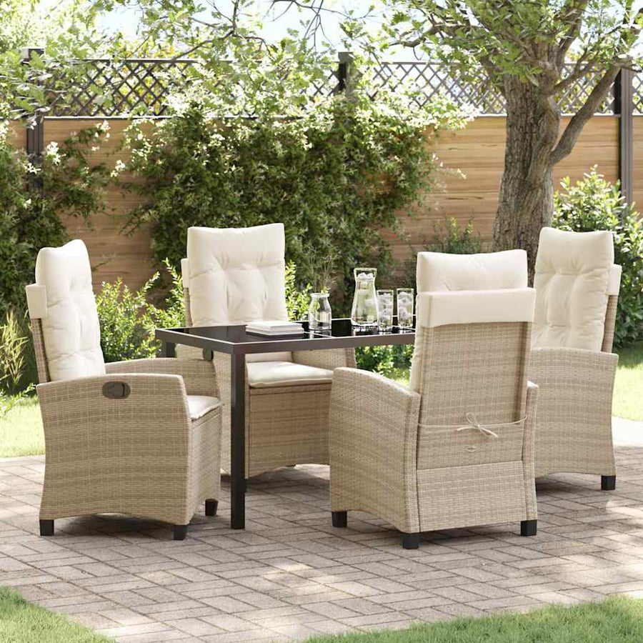 Tuin eettafelset met kussen 5 pcs Beige poly rattan