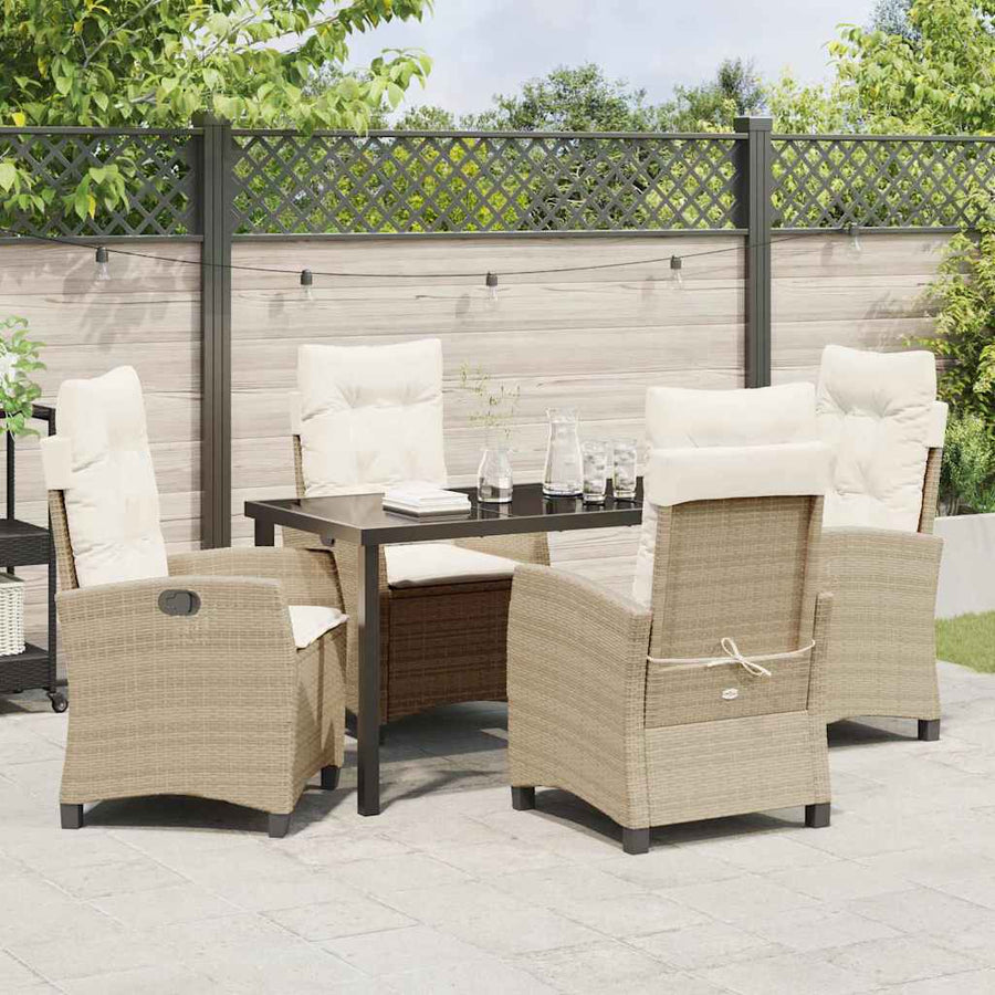 Tuin eettafelset met kussen 5 pcs Beige poly rattan