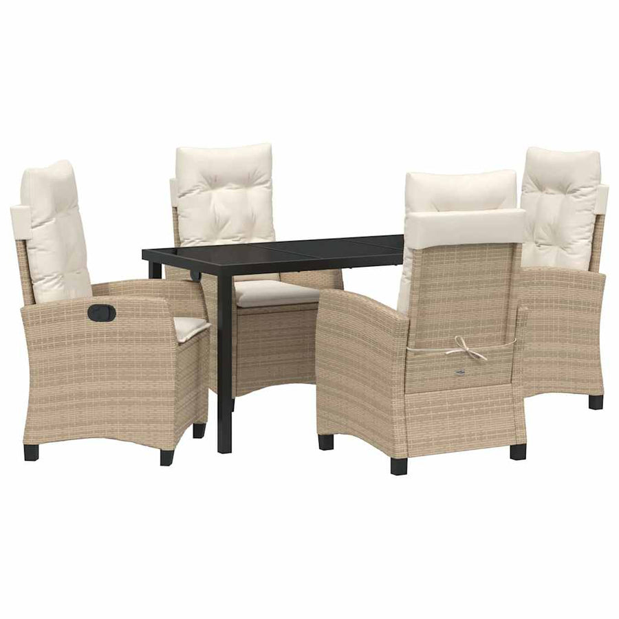 Tuin eettafelset met kussen 5 pcs Beige poly rattan