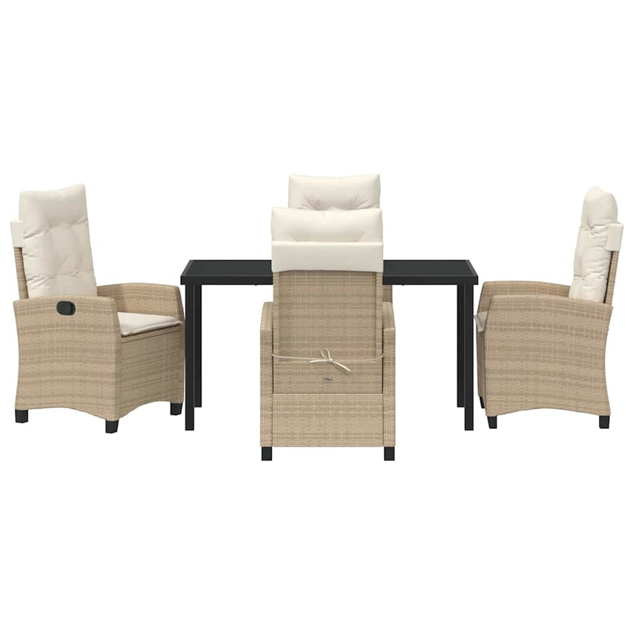 Tuin eettafelset met kussen 5 pcs Beige poly rattan