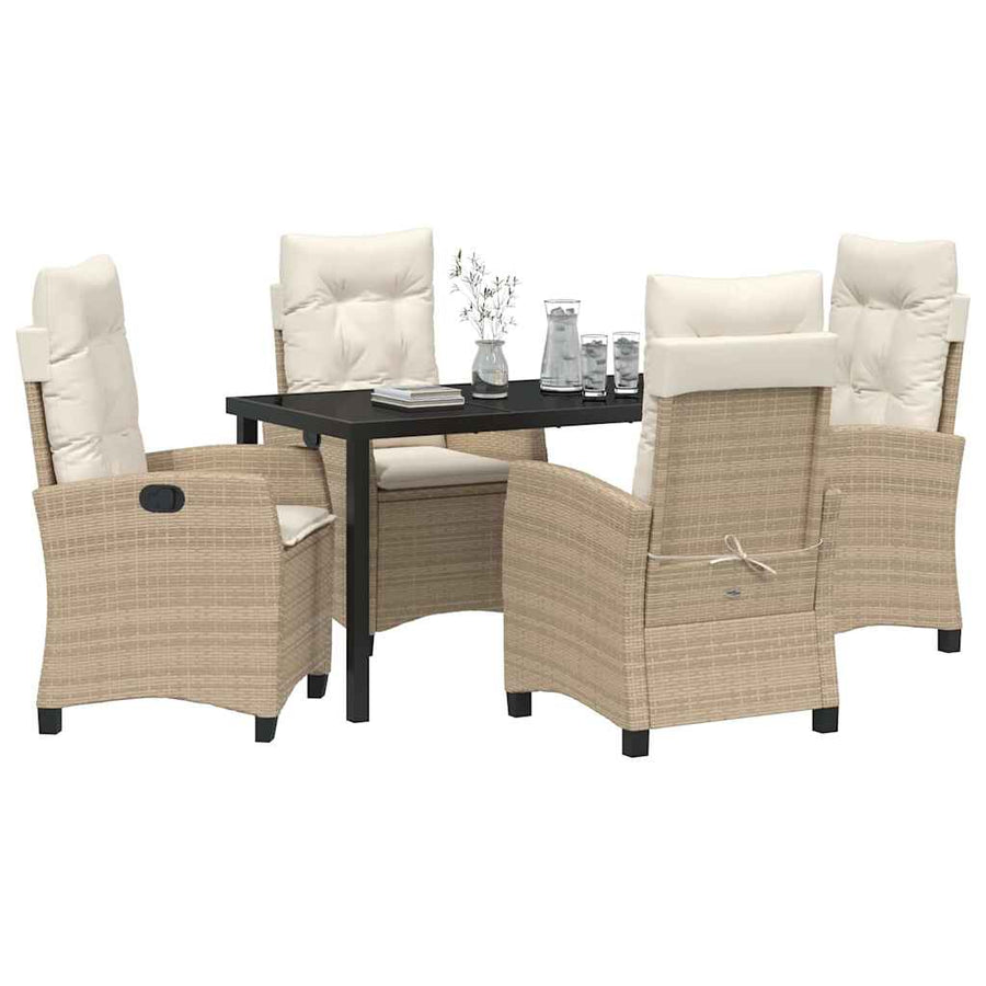 Tuin eettafelset met kussen 5 pcs Beige poly rattan