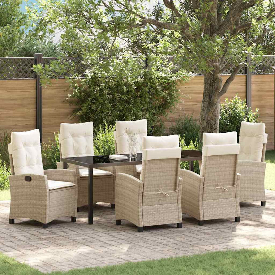 Tuin Eettafelset Met Kussen 7 Pcs Beige Poly Rattan