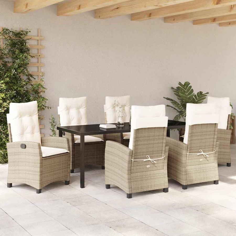 Tuin Eettafelset Met Kussen 7 Pcs Beige Poly Rattan