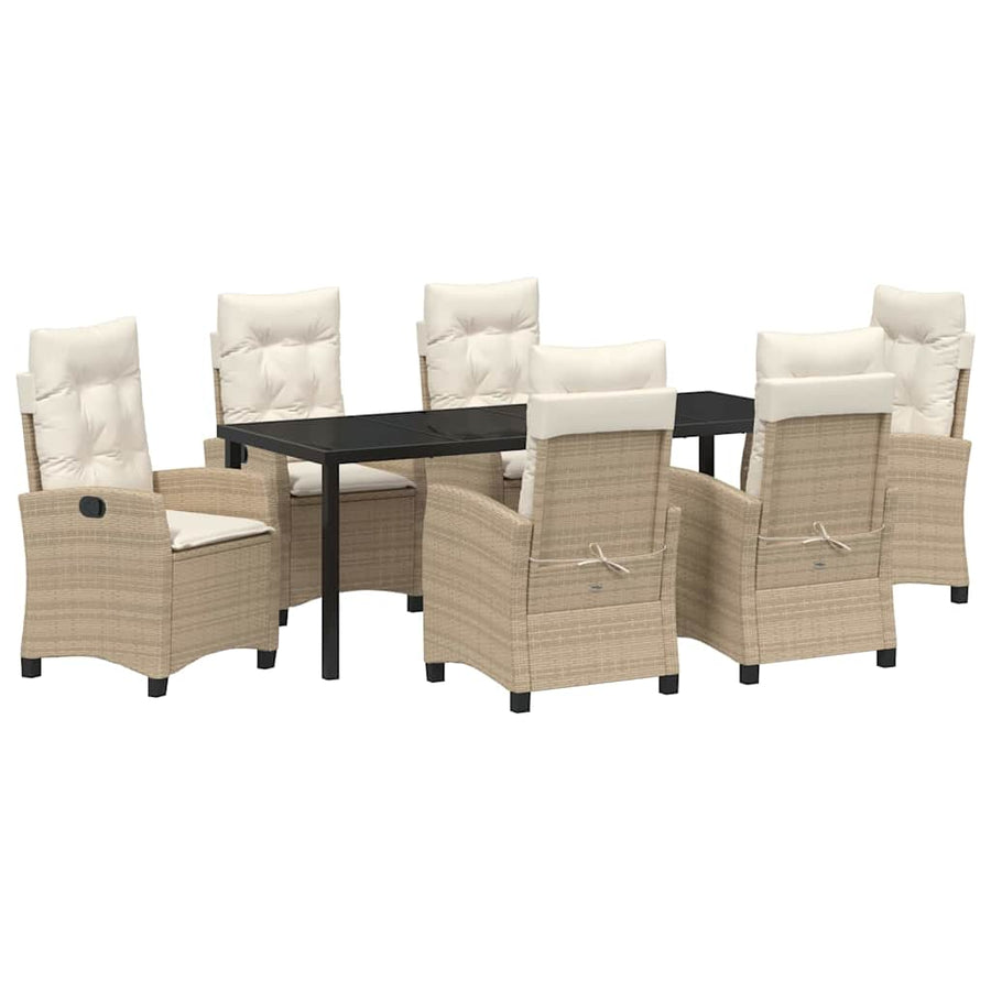 Tuin Eettafelset Met Kussen 7 Pcs Beige Poly Rattan