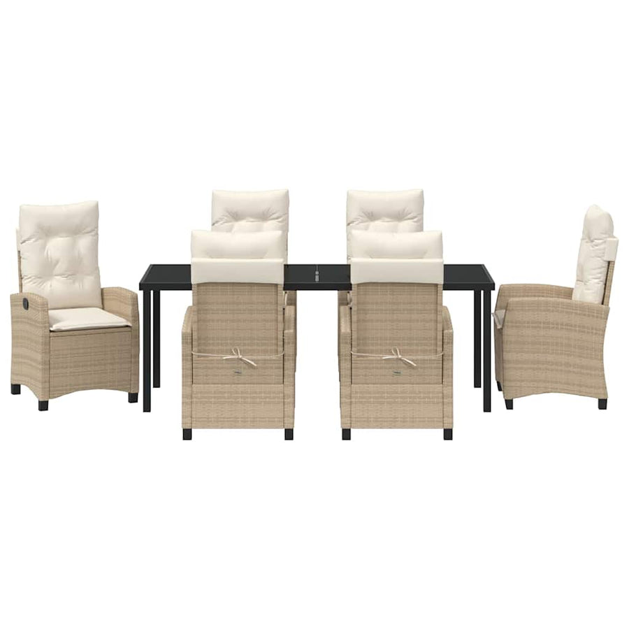 Tuin Eettafelset Met Kussen 7 Pcs Beige Poly Rattan