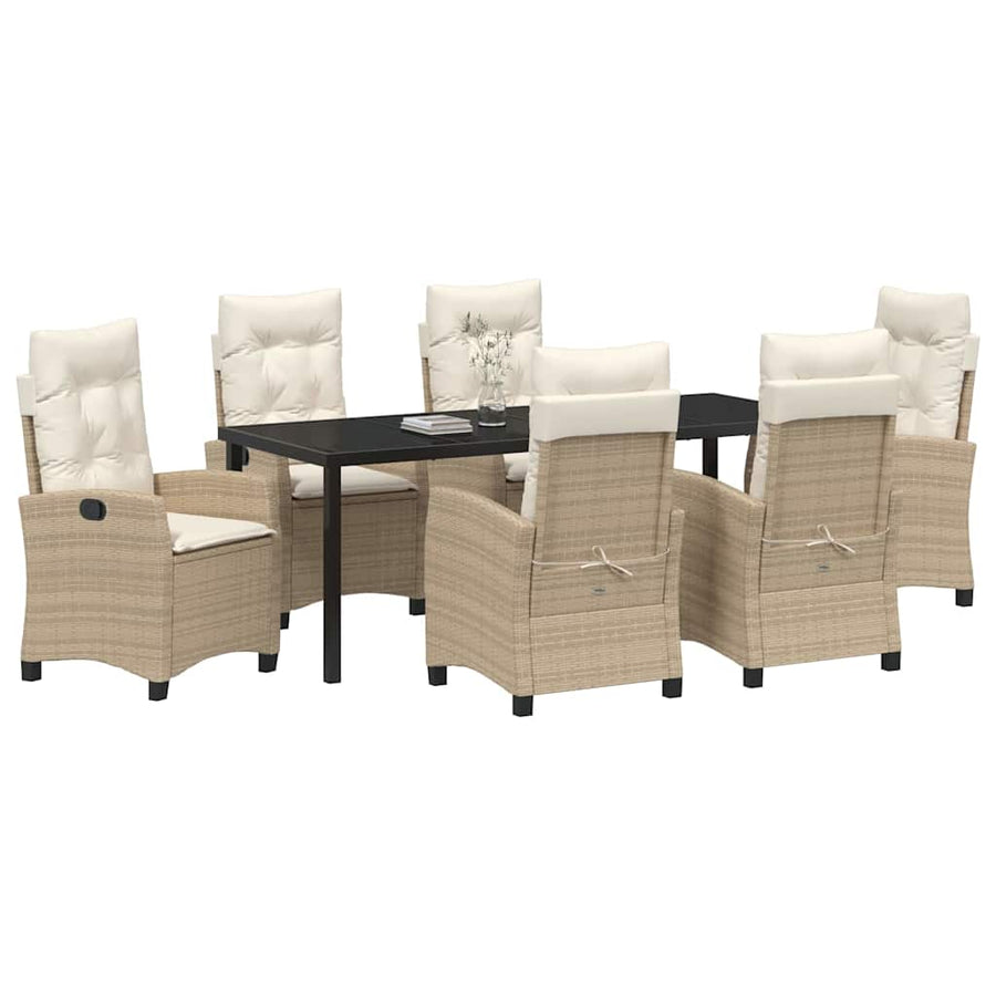 Tuin Eettafelset Met Kussen 7 Pcs Beige Poly Rattan