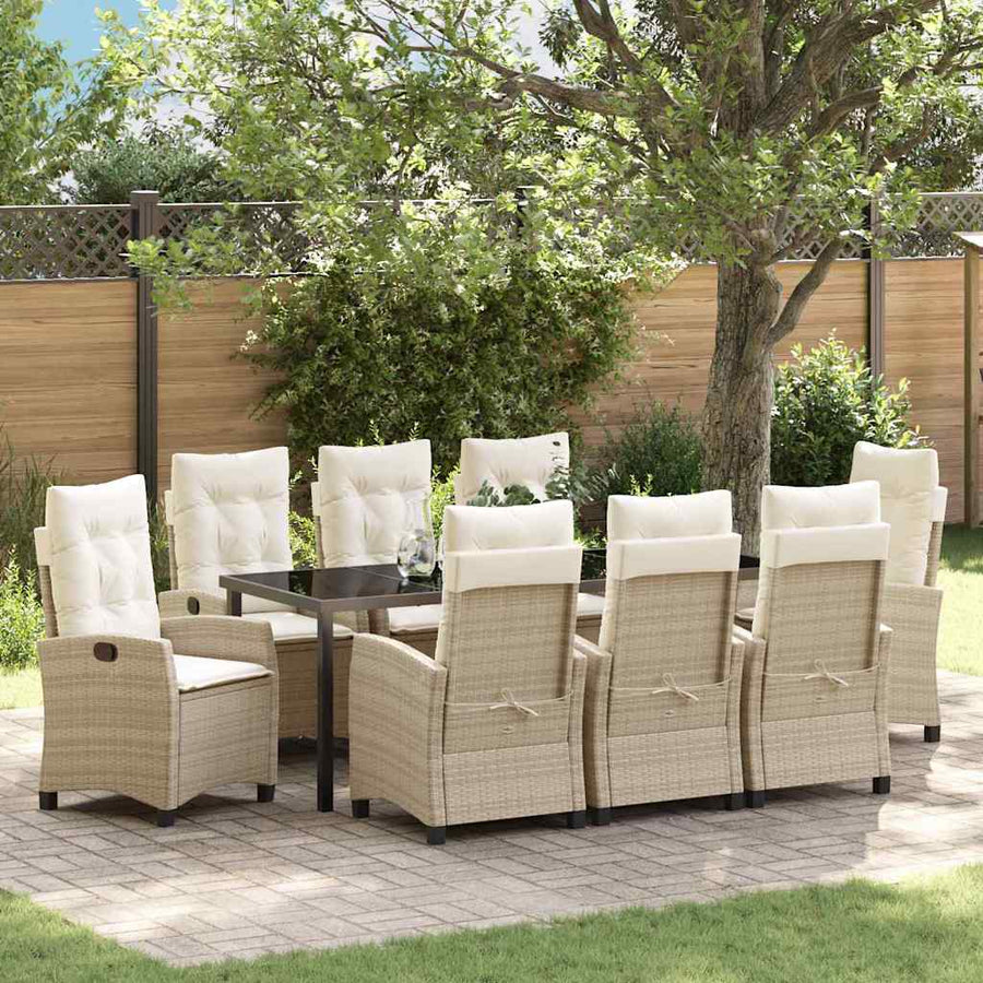 Tuin Eettafelset Met Kussen 9 Pcs Beige Poly Rattan