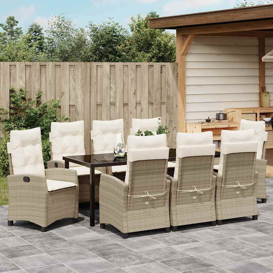 Tuin Eettafelset Met Kussen 9 Pcs Beige Poly Rattan
