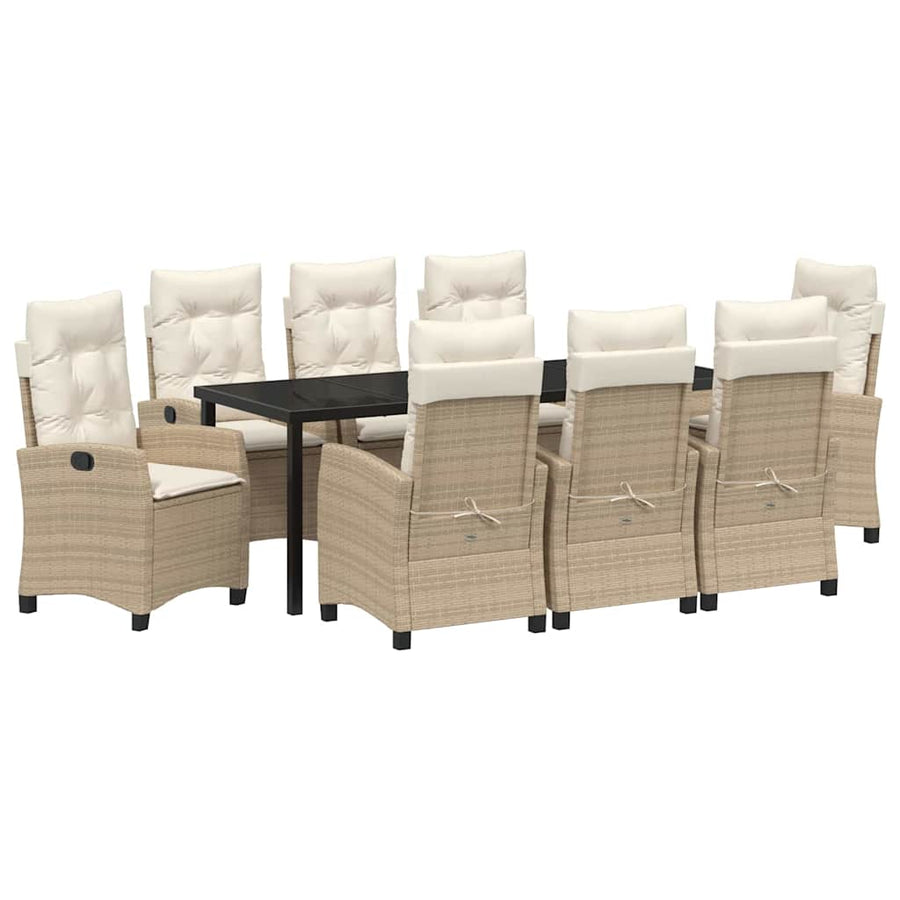 Tuin Eettafelset Met Kussen 9 Pcs Beige Poly Rattan