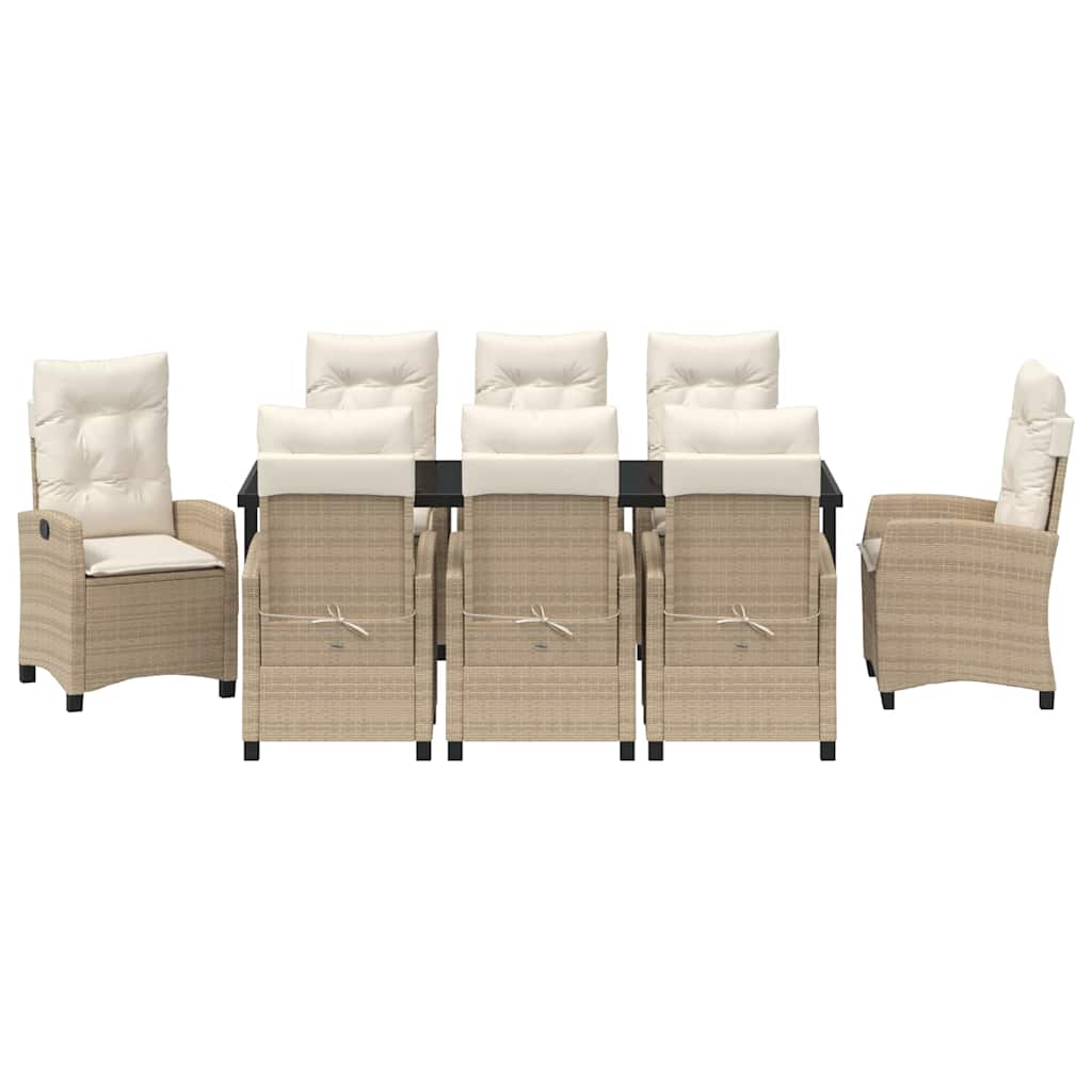 Tuin Eettafelset Met Kussen 9 Pcs Beige Poly Rattan