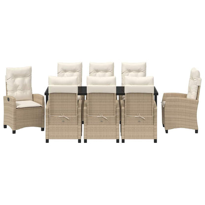 Tuin Eettafelset Met Kussen 9 Pcs Beige Poly Rattan