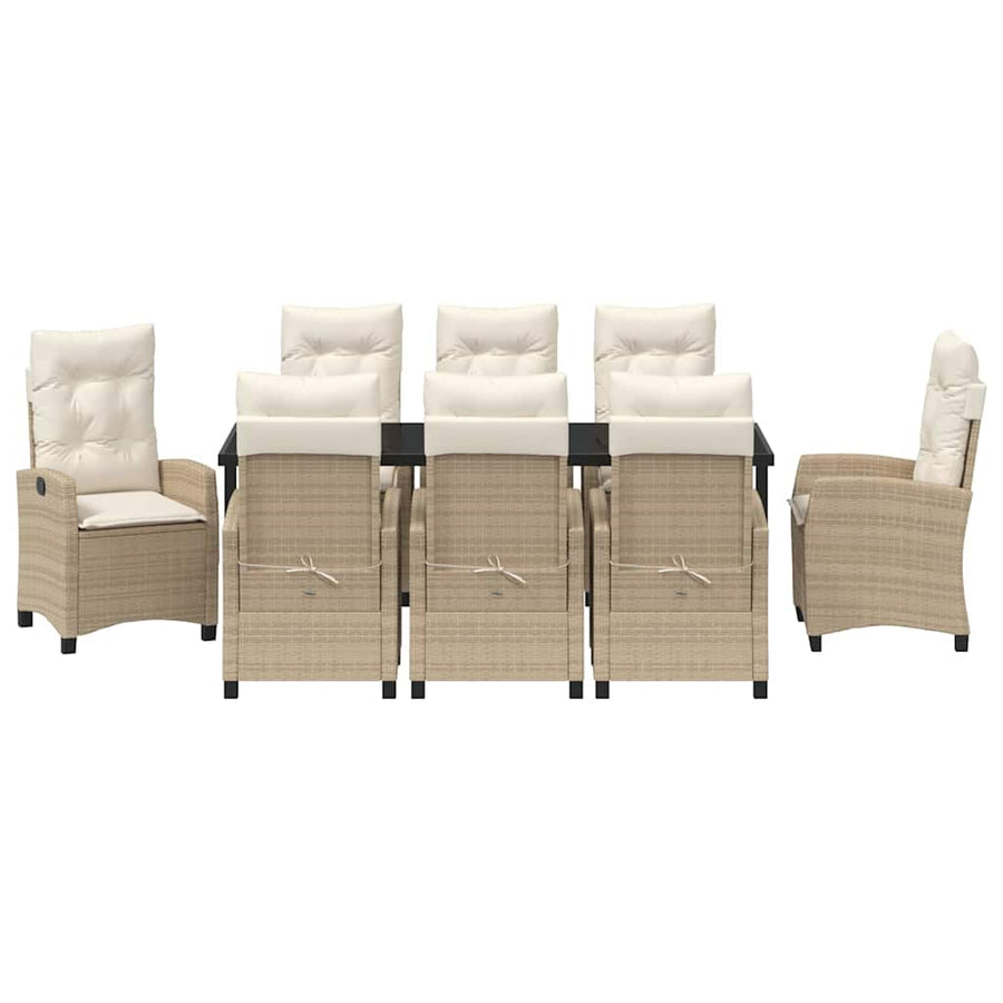 Tuin Eettafelset Met Kussen 9 Pcs Beige Poly Rattan