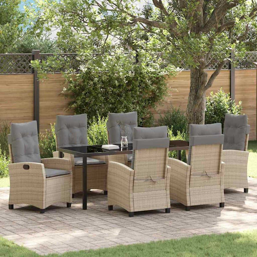 Tuin Eettafelset Met Kussen 7 Pcs Beige Poly Rattan