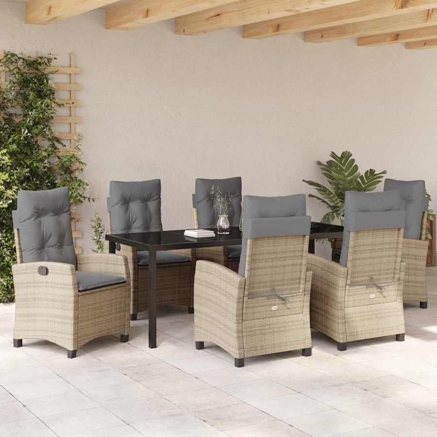 Tuin Eettafelset Met Kussen 7 Pcs Beige Poly Rattan