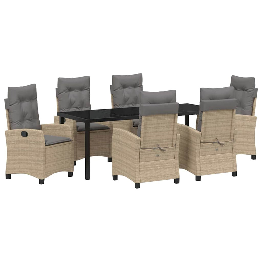 Tuin Eettafelset Met Kussen 7 Pcs Beige Poly Rattan