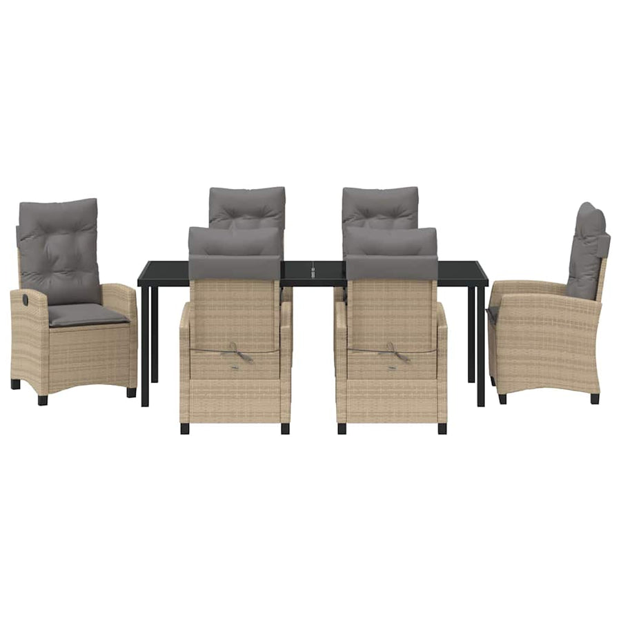 Tuin Eettafelset Met Kussen 7 Pcs Beige Poly Rattan