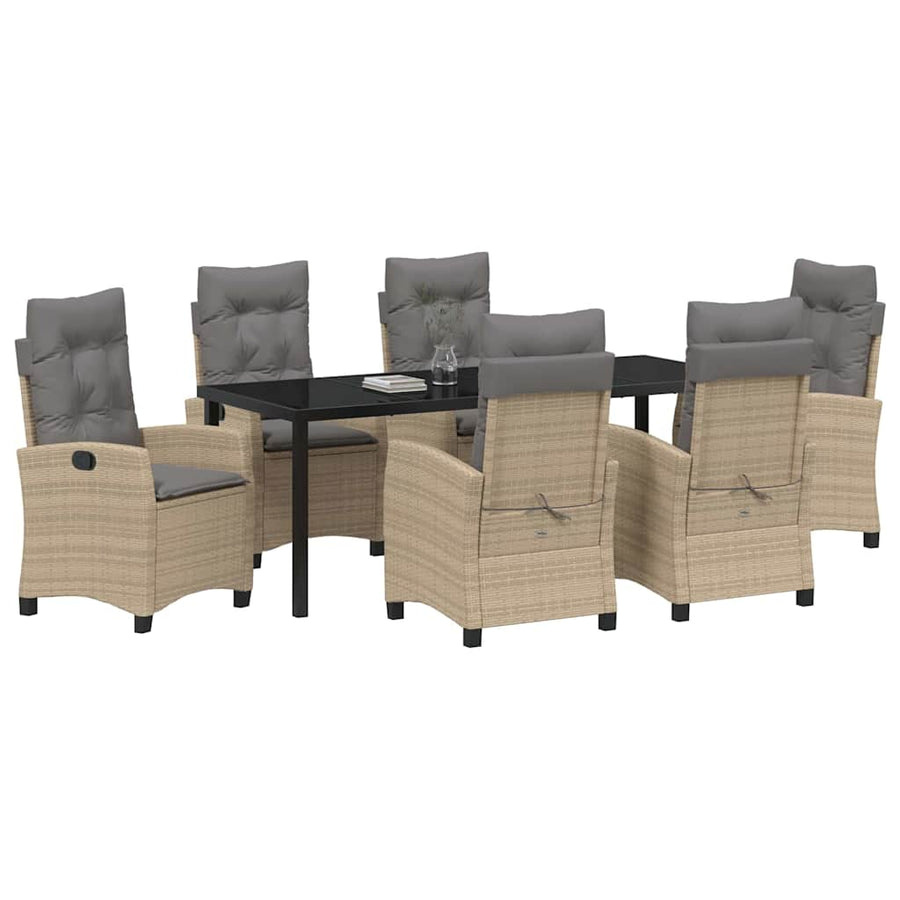Tuin Eettafelset Met Kussen 7 Pcs Beige Poly Rattan