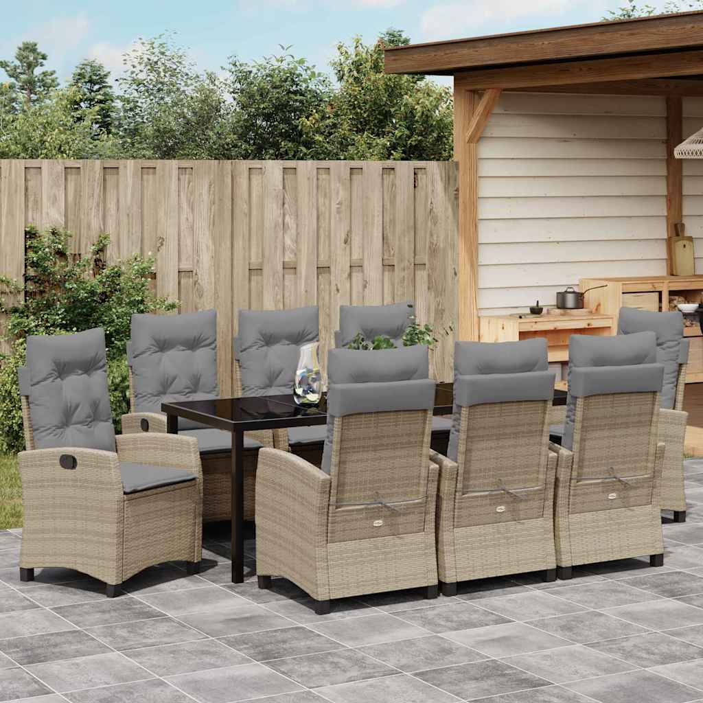 Tuin Eettafelset Met Kussen 9 Pcs Beige Poly Rattan