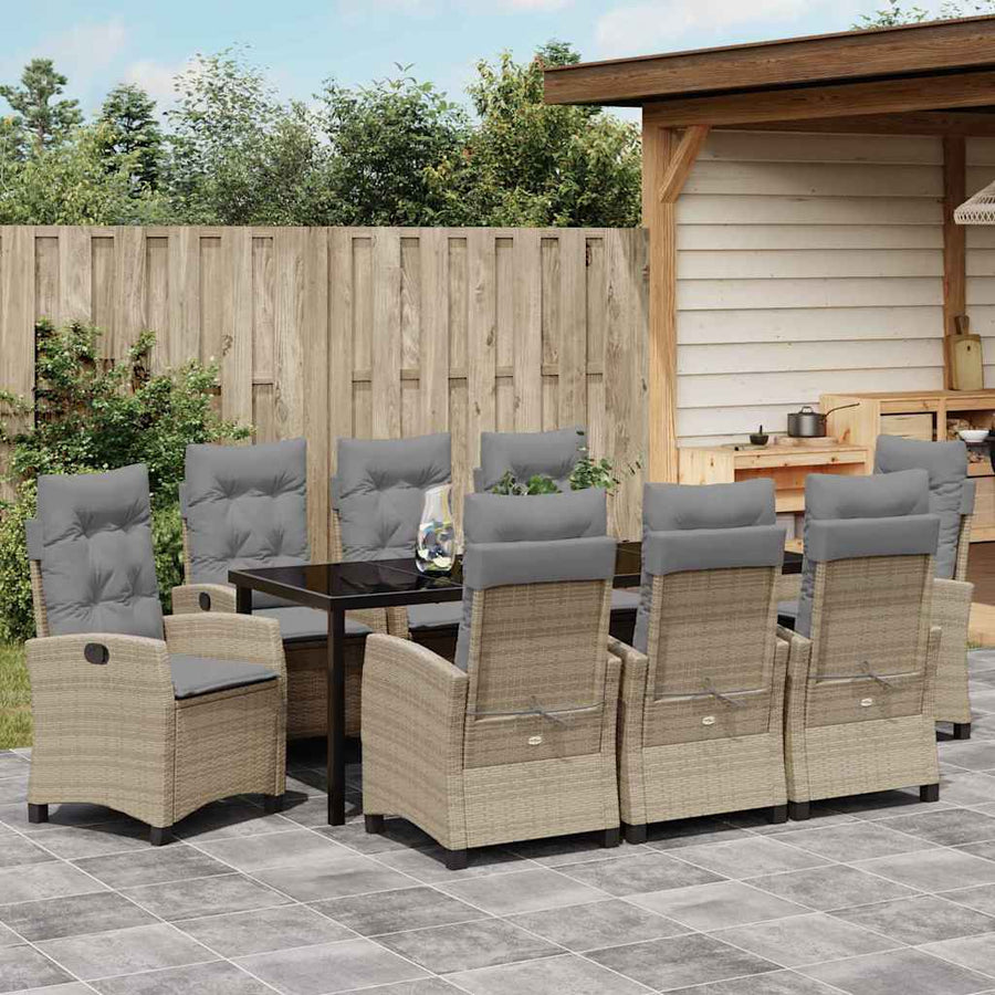Tuin Eettafelset Met Kussen 9 Pcs Beige Poly Rattan