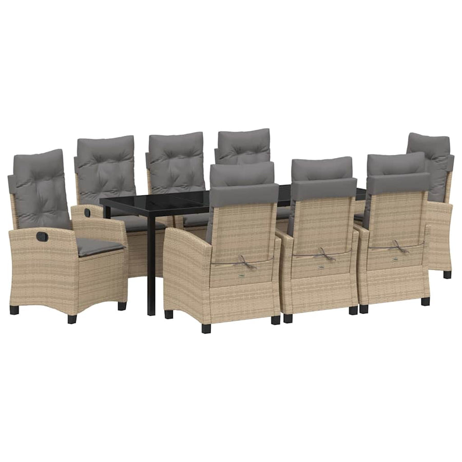 Tuin Eettafelset Met Kussen 9 Pcs Beige Poly Rattan