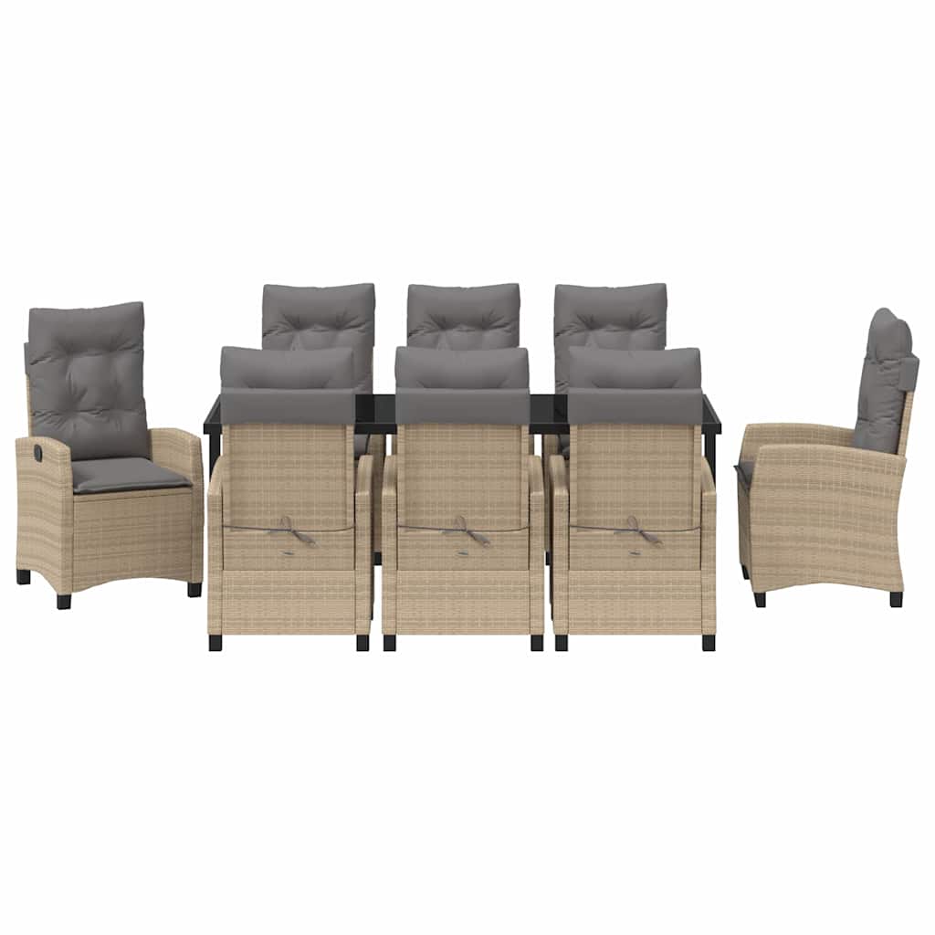 Tuin Eettafelset Met Kussen 9 Pcs Beige Poly Rattan