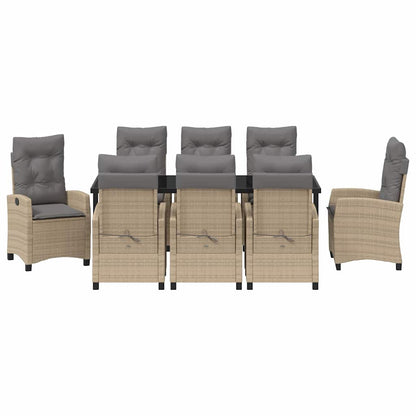 Tuin Eettafelset Met Kussen 9 Pcs Beige Poly Rattan