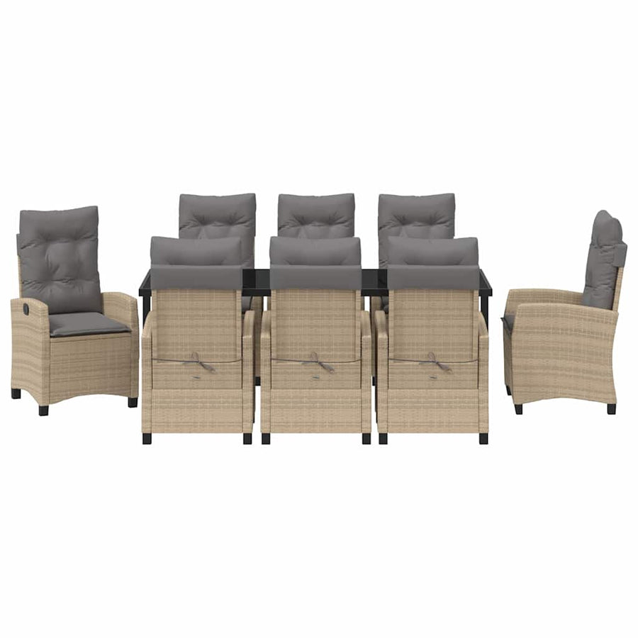 Tuin Eettafelset Met Kussen 9 Pcs Beige Poly Rattan