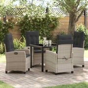 Garden dining set with cushions 5 pcs Light grey poly rattan