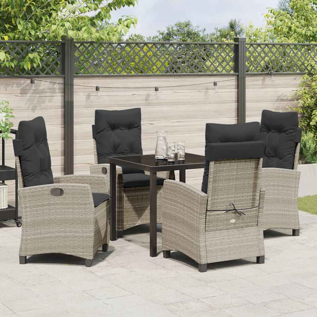Tuin eettafelset met kussen 5 pcs Lichtgrijs poly rattan